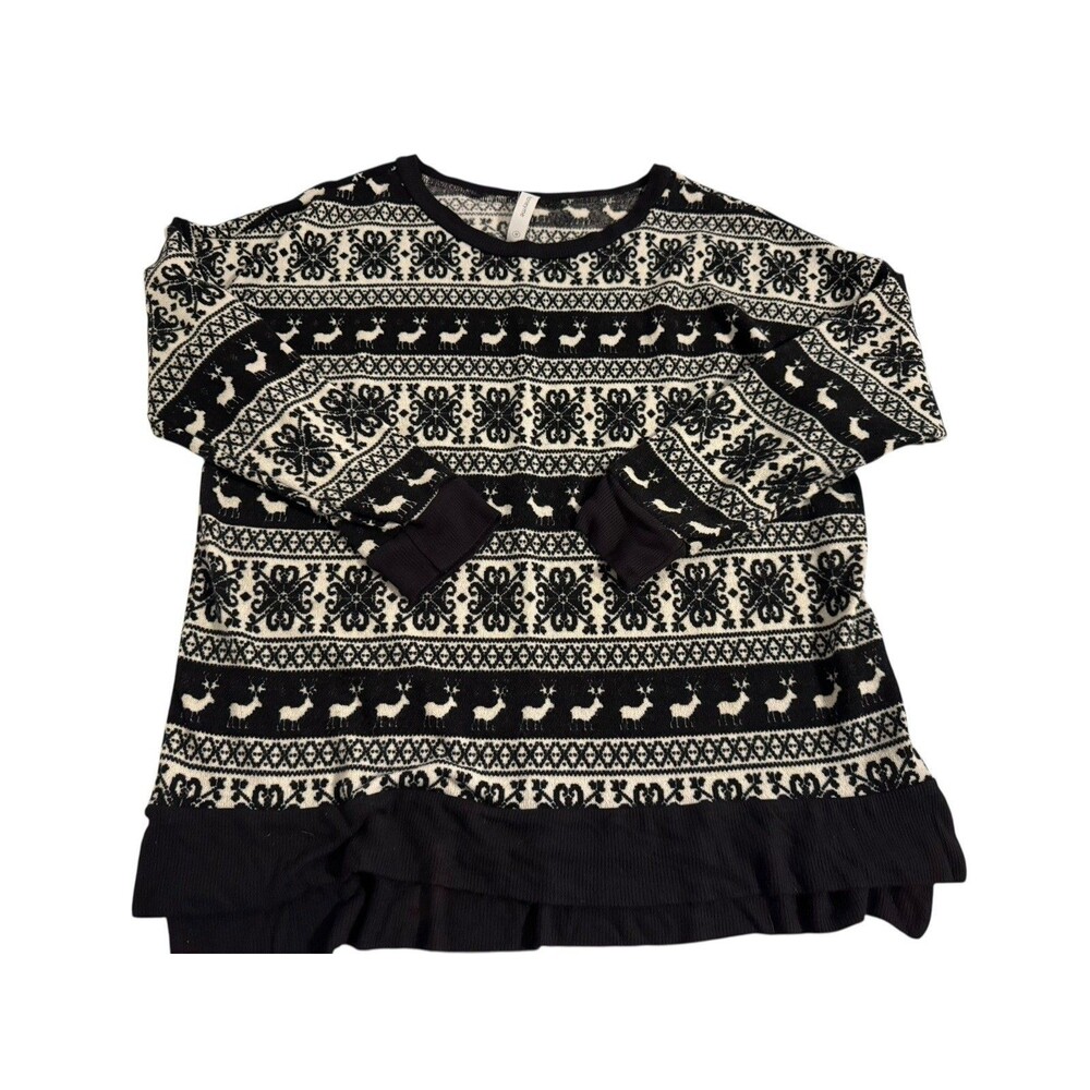 Honeyme soft Snowflake Reindeer Print Pullover Sweater Womens Size M Holiday Emo